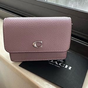 Coach Leather Card Holder with Chain - Faded Purple